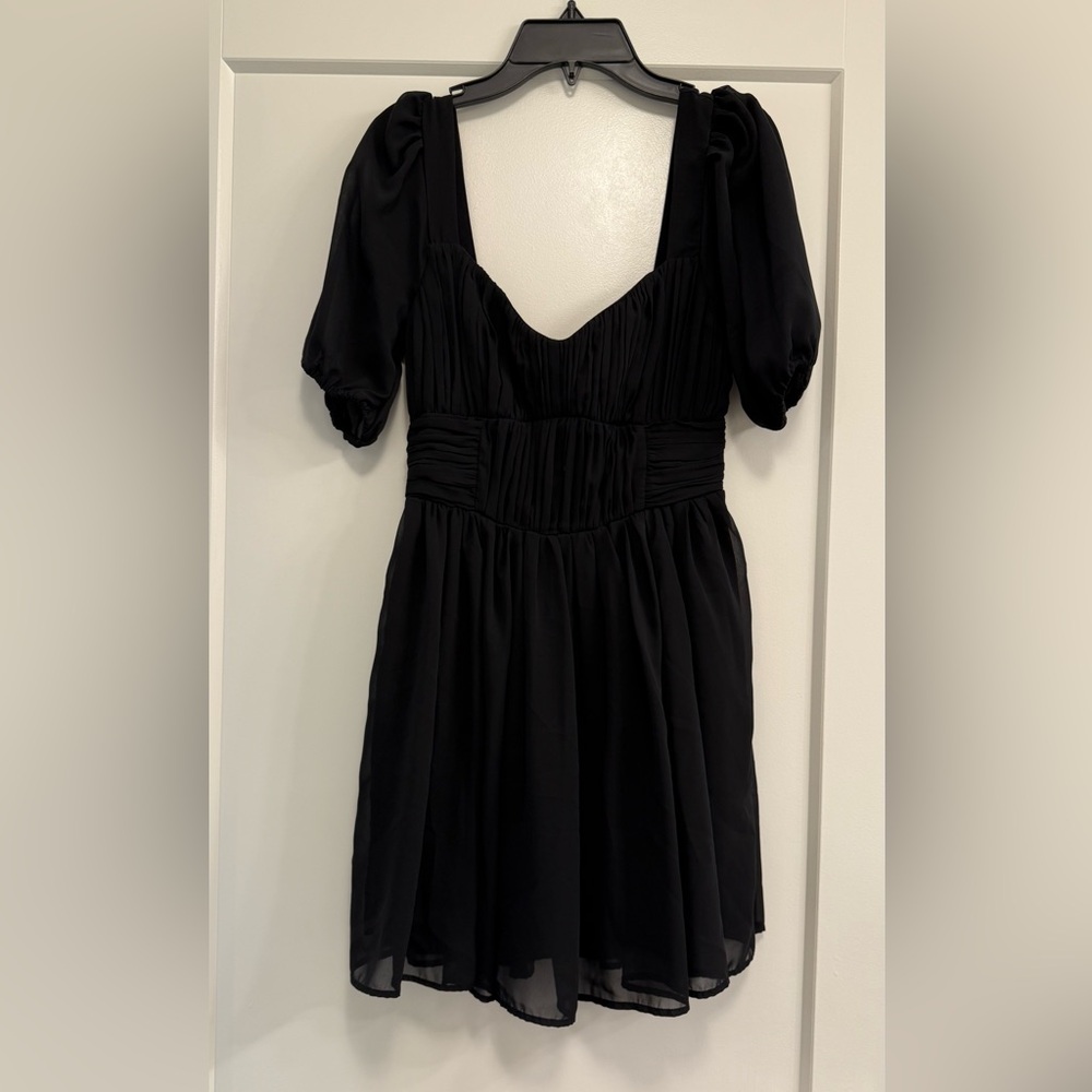 Abercrombie & Fitch Black Ruched Mini Dress Sweetheart Puff Sleeves